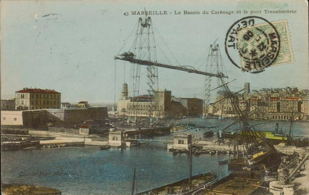 carte postale colorisée du Vieux Port de Marseille avant 1945
